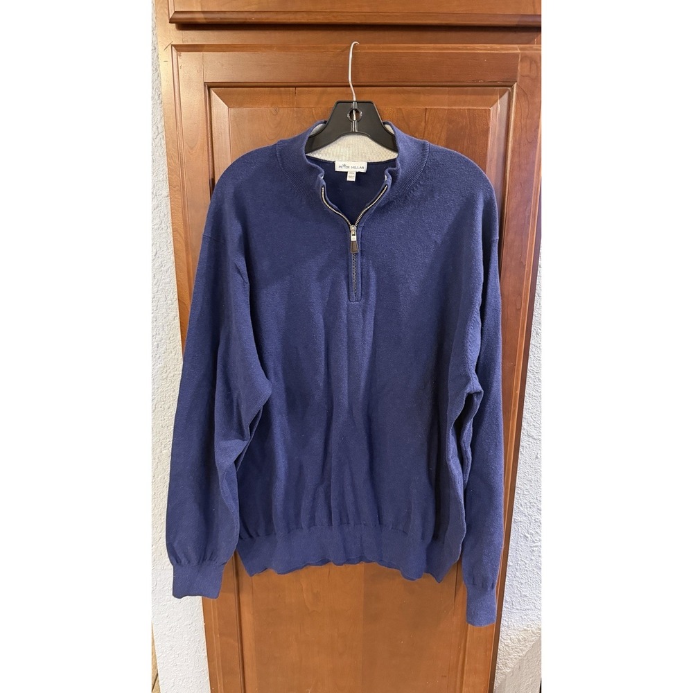 Peter Millar Men's XXL Crown Soft 1/4 Zip MS20S01 Blue Pullover Pima Blend